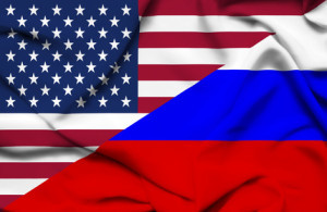 United States of America and Russia waving flag